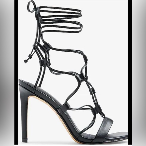 Express Black Tied-up Gladiator Heeled Sandals - Picture 2 of 3